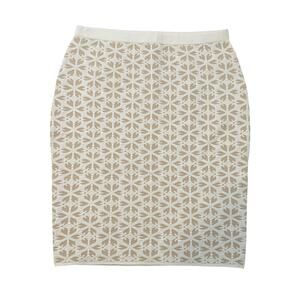 Etcetera white & tan knit knee-length pencil skirt size M